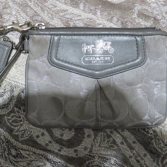 Coach Handbags - Vintage Coach Monogram C Grey Canvas & Leather Wristlet purse clutch
